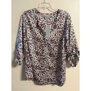 danielrainn floral print tunic blouse 1x navy pink white blue 3/4‎ sleeve